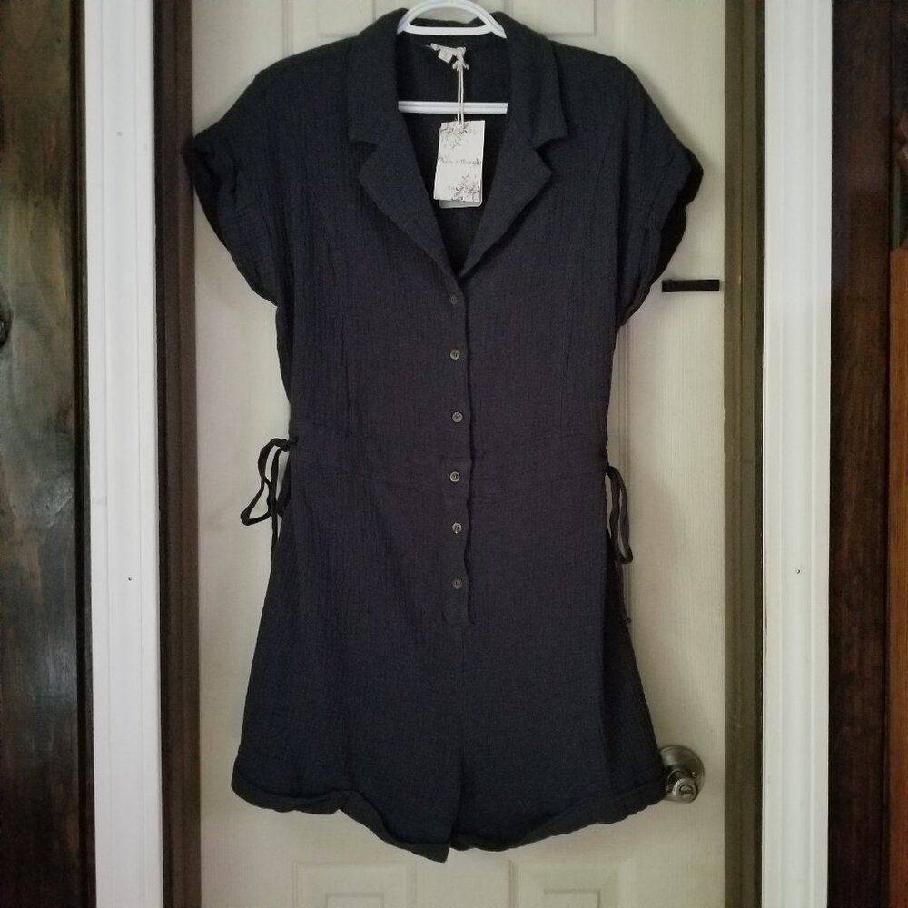🆕HEM & THREAD Romper Boxy Side Tie Gauze Navy Summer